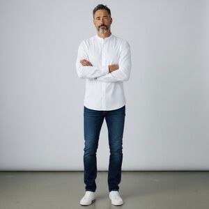 Ministry Men's‎ Mandarin Collar Button Shirt White Size XL Slim